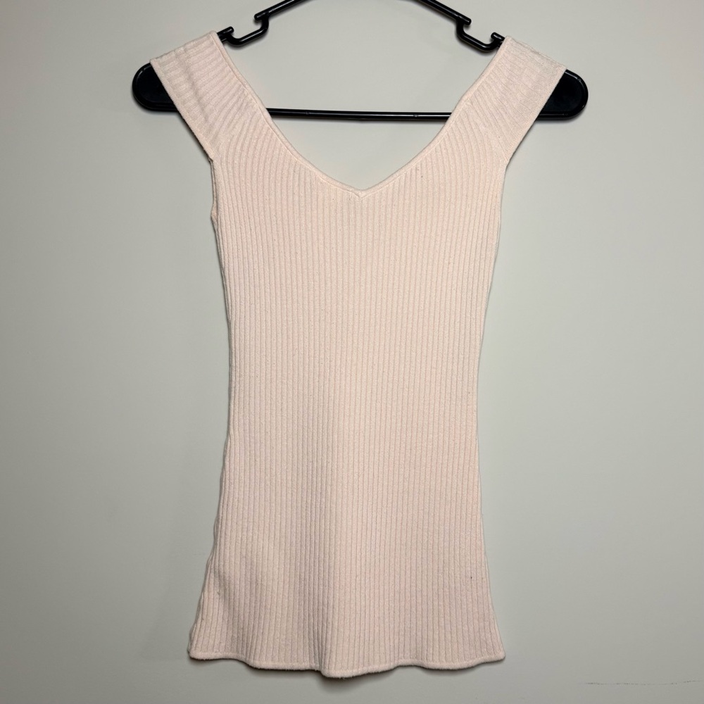 Pastel Pink Ribbed Off The Shoulder V-Neck Baby Tee